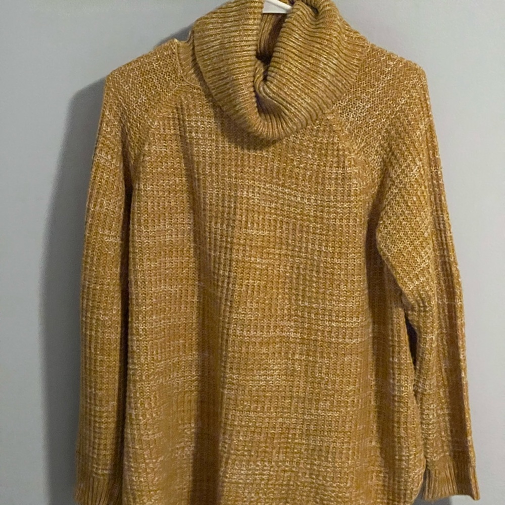 Mustard colored weaved cowl next sweater